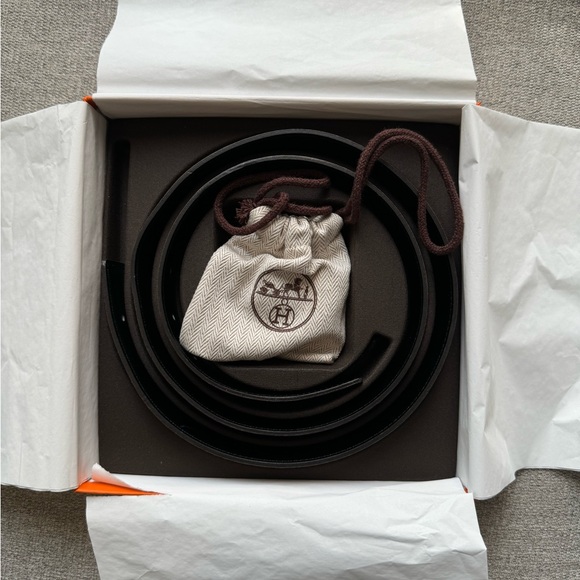 Authentic HERMES 32mm Collier De Chien CDC Belt Kit 95 Black Etoupe - Picture 3 of 9